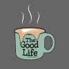 Artwork for Livin' Light's "The Good Life Design." The light gray mug coordinates well with the dark gray background. The overflowing mug illustrates the vers Psalm 23:5-6.
