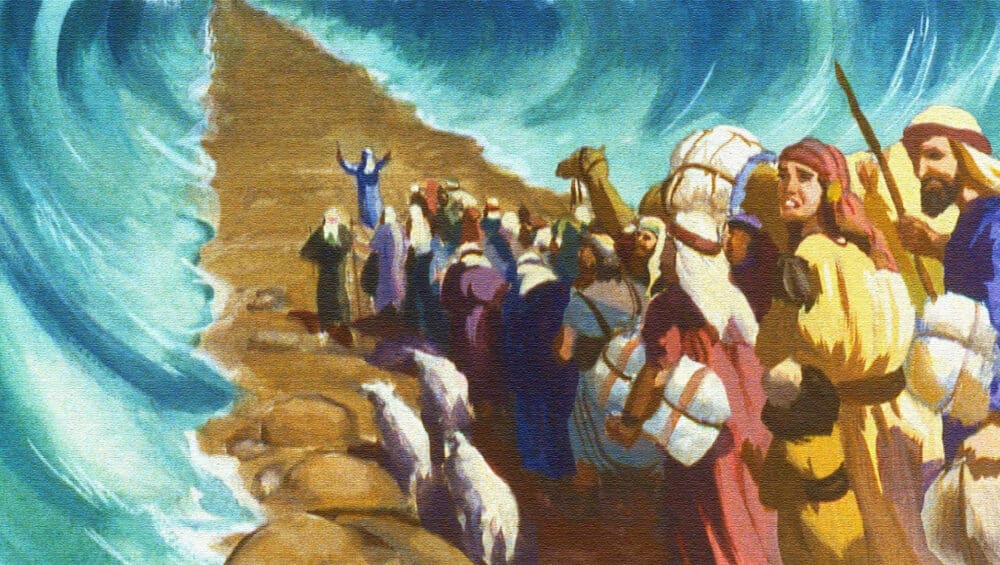 Israelites flee Egypt God instructed Moses to raise his staff and He would part the waters of the Red Sea for the Israelites. credit: Moody Publishers / FreeBibleimages.org.