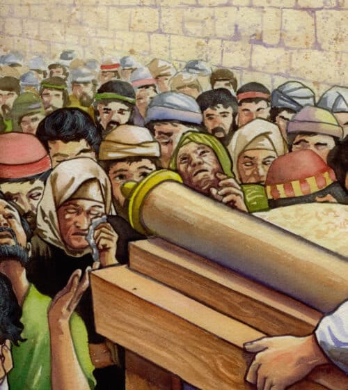 God's unfailing love Israelites in Jerusalem for Holy Days. Priest reads God's laws from Torah