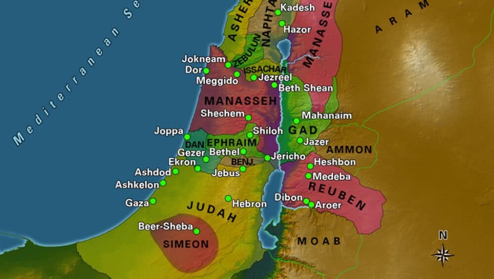 Israel's land divided Map of Israel's land divisions by tribe.